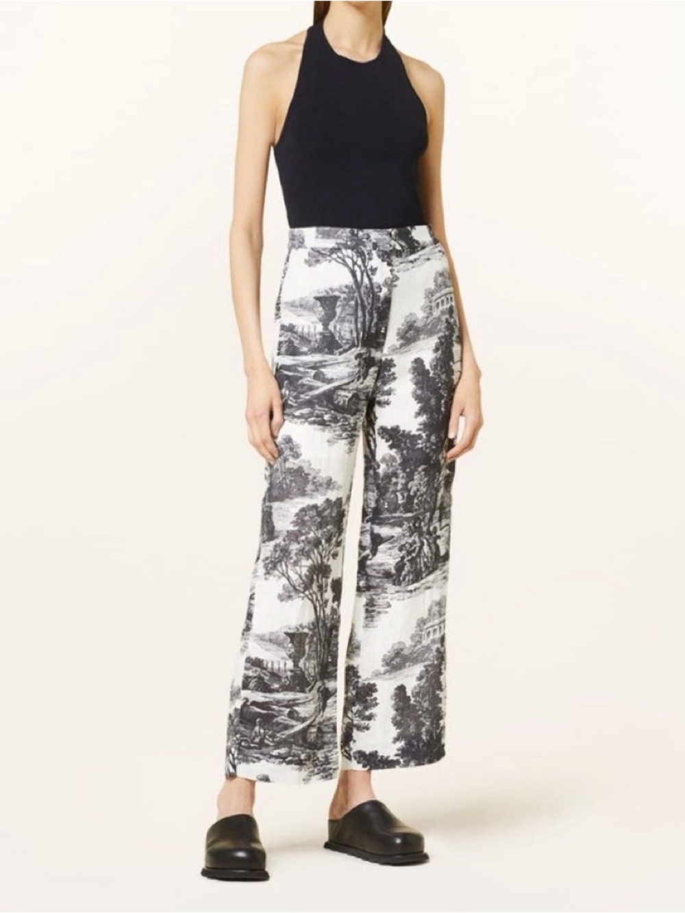 COS French Toile Linen Trousers White Black Wide Leg Pants XS